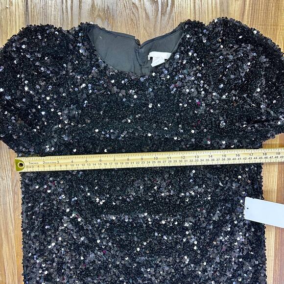 Black Sequin Long Sleeve Mini Dress XS Party Holiday NYE Cocktail Coquette - Picture 8 of 11
